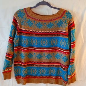 Bohemian orange turquoise tan lightweight sweater
